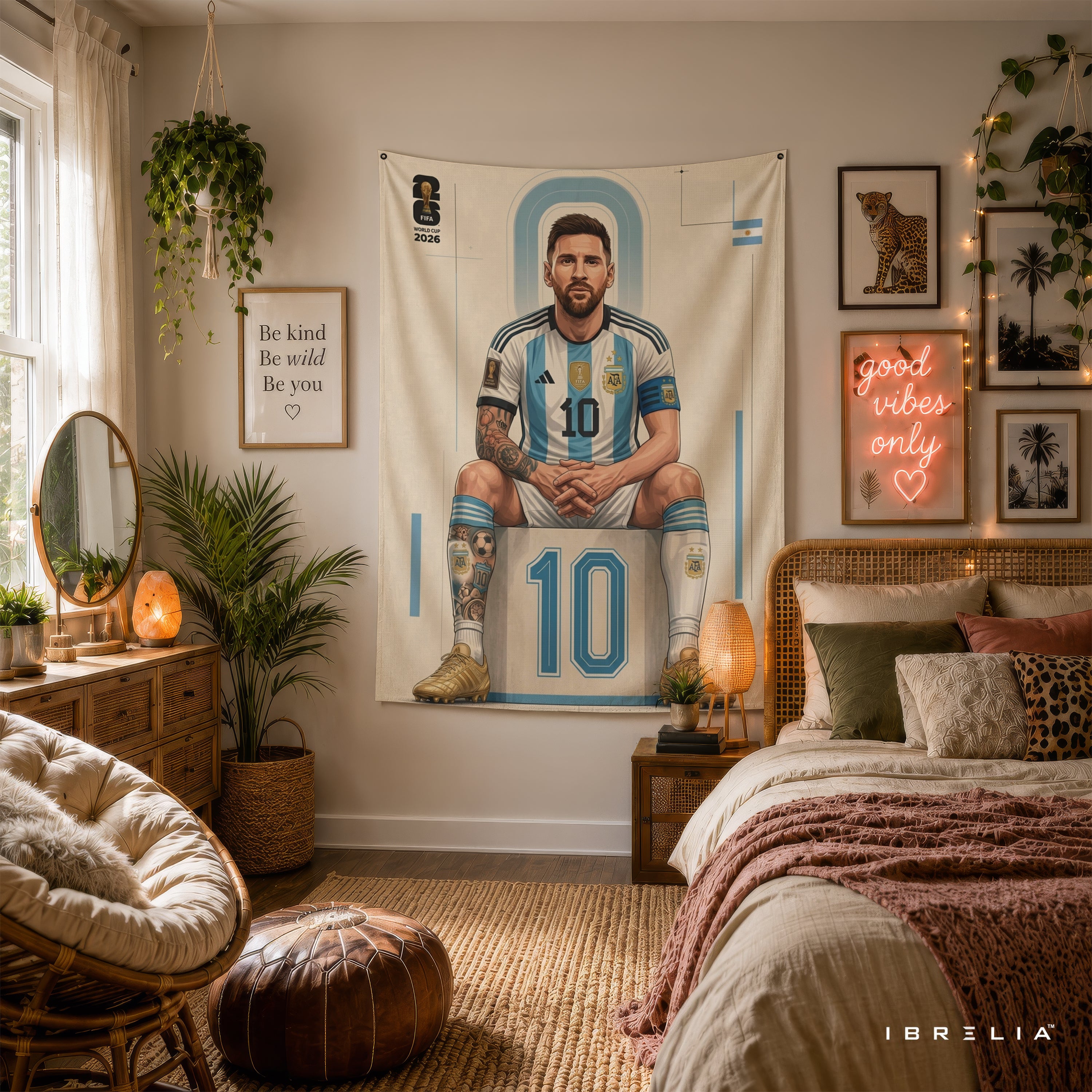 Lionel Messi Argentina 2026 Wall Tapestry | Premium Heavyweight Jute Fabric Wall Hanging
