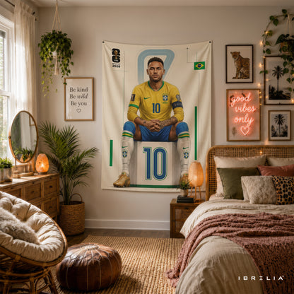 Neymar Jr Brazil 2026 Wall Tapestry | Premium Heavyweight Jute Fabric Wall Hanging