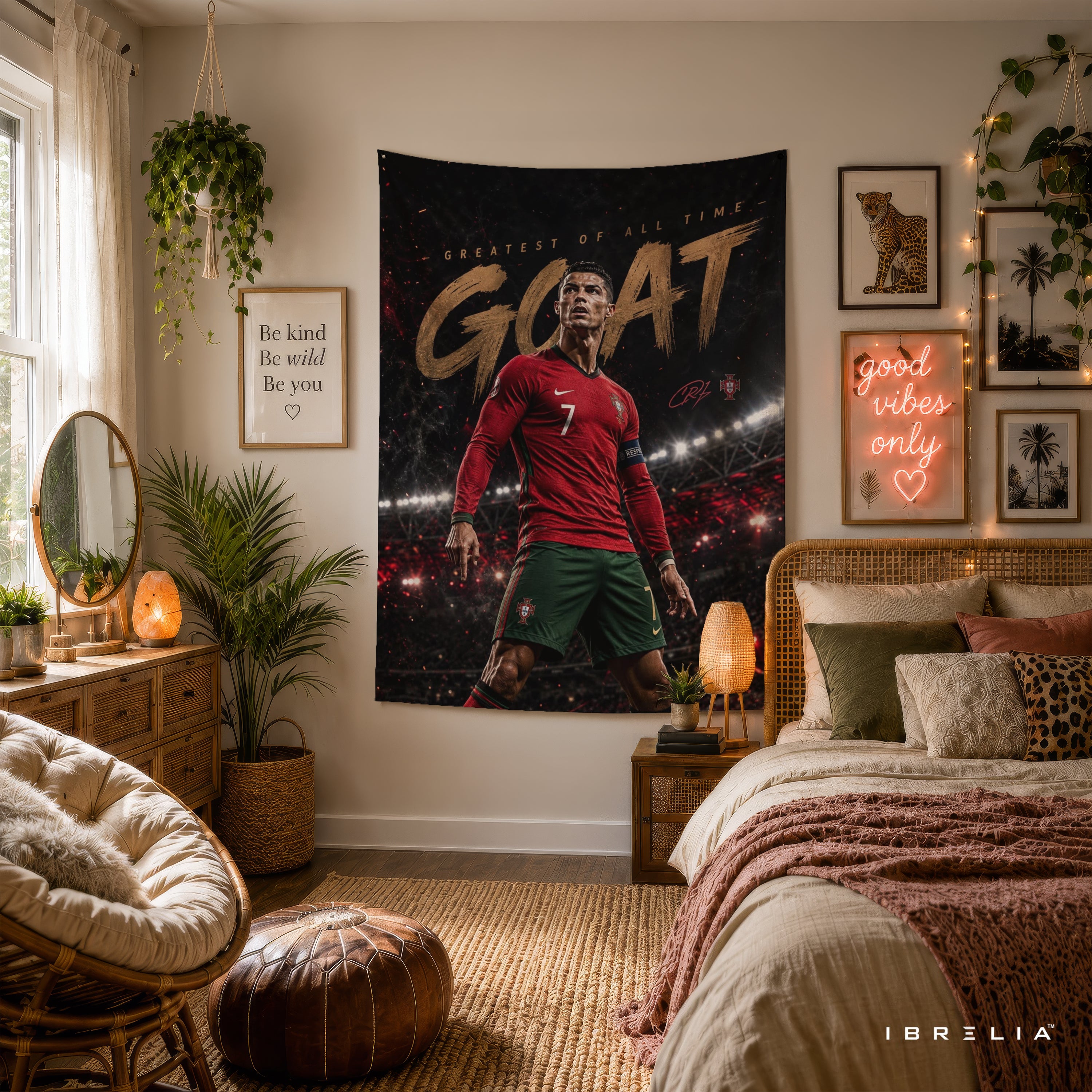 Cristiano Ronaldo GOAT Wall Tapestry | Premium Heavyweight Jute Fabric Wall Hanging