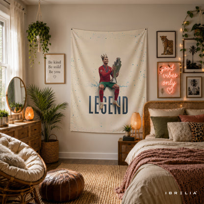 Cristiano Ronaldo Legend Trophy Wall Tapestry | Premium Heavyweight Jute Fabric Wall Hanging
