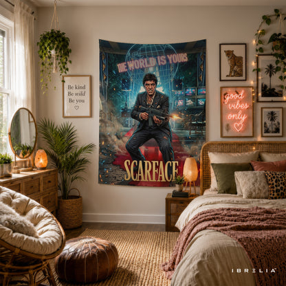 Scarface Tony Montana The World Is Yours Wall Tapestry – Premium Movie Wall Hanging & Home Decor in Pakistan