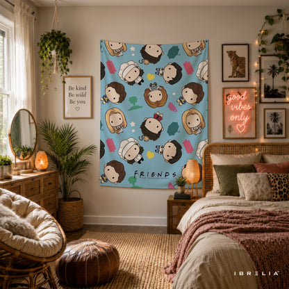 Friends Chibi Characters Wall Tapestry – Cute Cartoon Sitcom Wall Hanging
