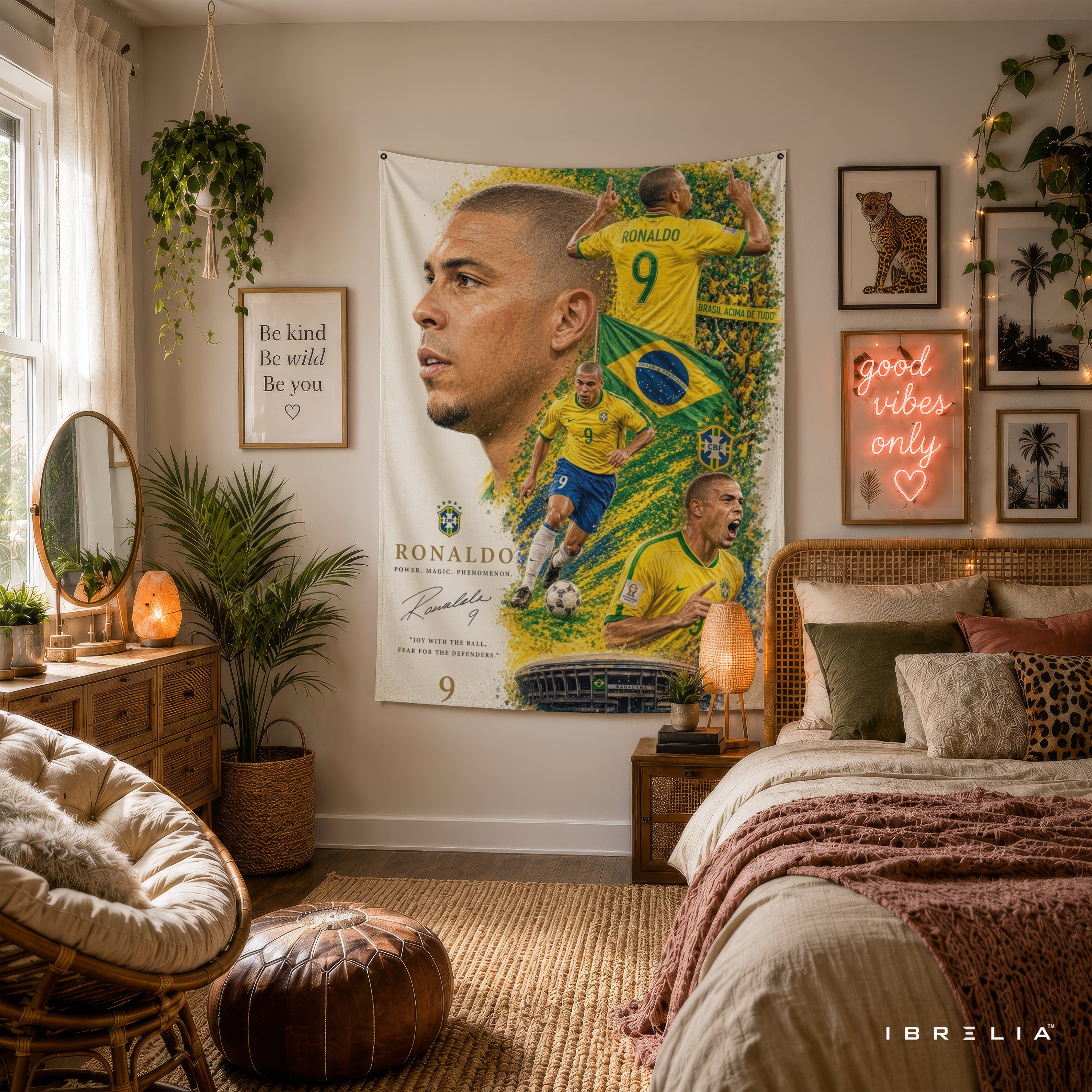 Ronaldo Nazário Brazil Legend Wall Tapestry | Premium Heavyweight Jute Fabric Wall Hanging