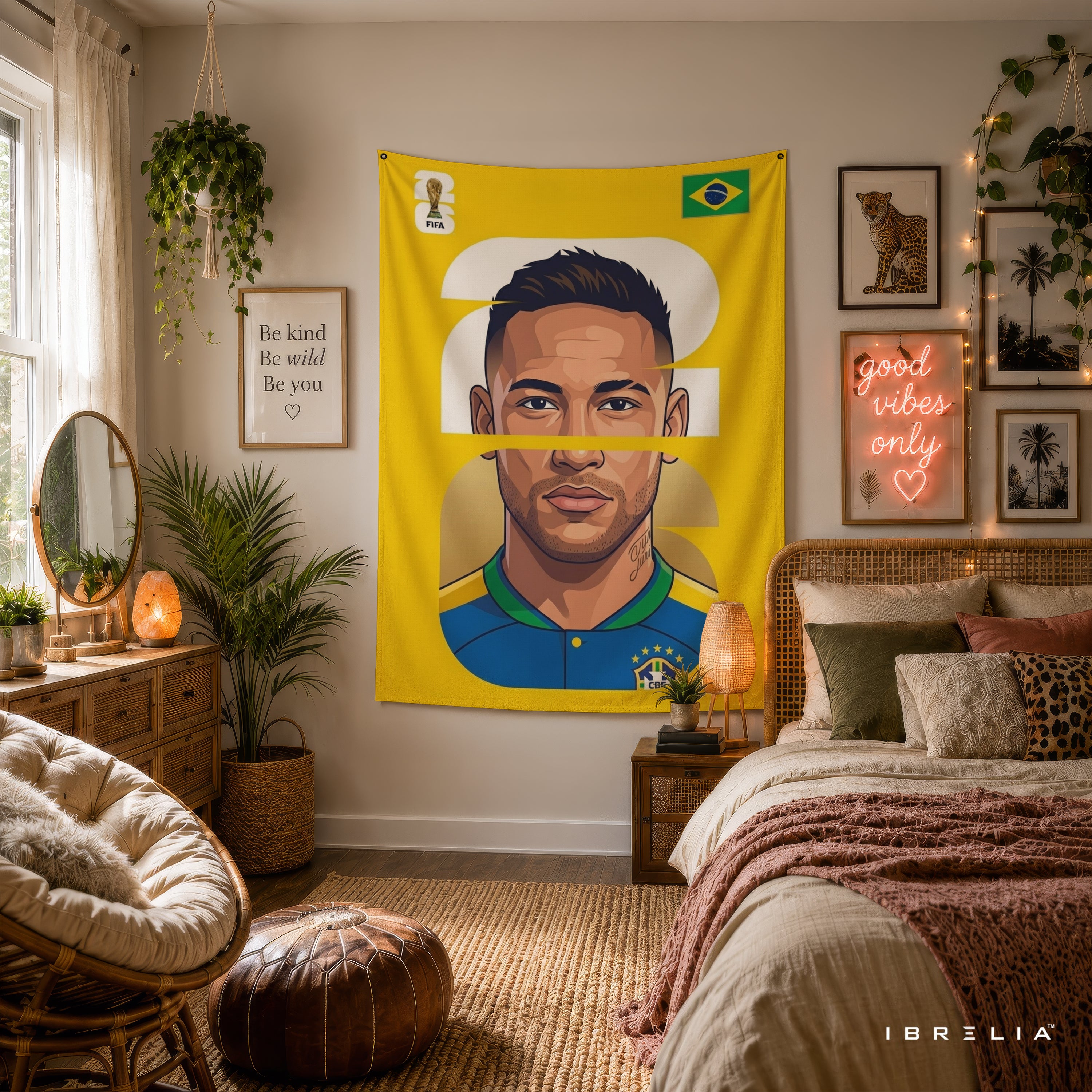 Neymar Jr Brazil Minimal Portrait Wall Tapestry | Premium Heavyweight Jute Fabric Wall Hanging