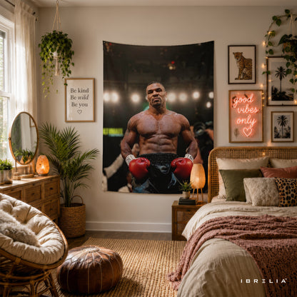 Mike Tyson Championship Portrait Wall Tapestry | Premium Heavyweight Jute Fabric Wall Hanging