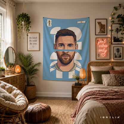 Lionel Messi Argentina Minimal Portrait Wall Tapestry | Premium Heavyweight Jute Fabric Wall Hanging