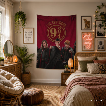Harry Potter Platform 9¾ Golden Trio Wall Tapestry – Premium Fantasy Wall Hanging & Home Decor in Pakistan