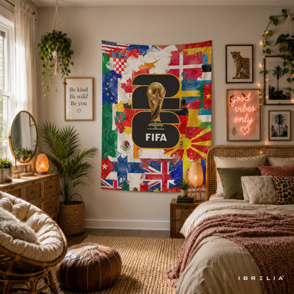 FIFA World Cup 2026 Global Flags Edition Wall Tapestry | Premium Heavyweight Jute Fabric Wall Hanging