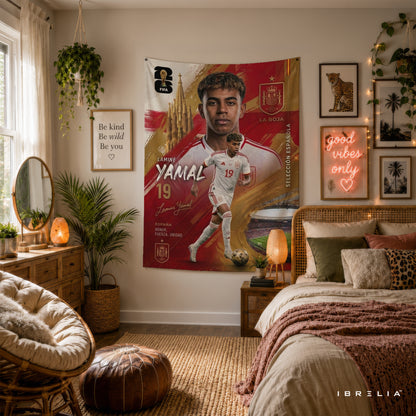 Lamine Yamal Spain Champion Edition Wall Tapestry | Premium Heavyweight Jute Fabric Wall Hanging