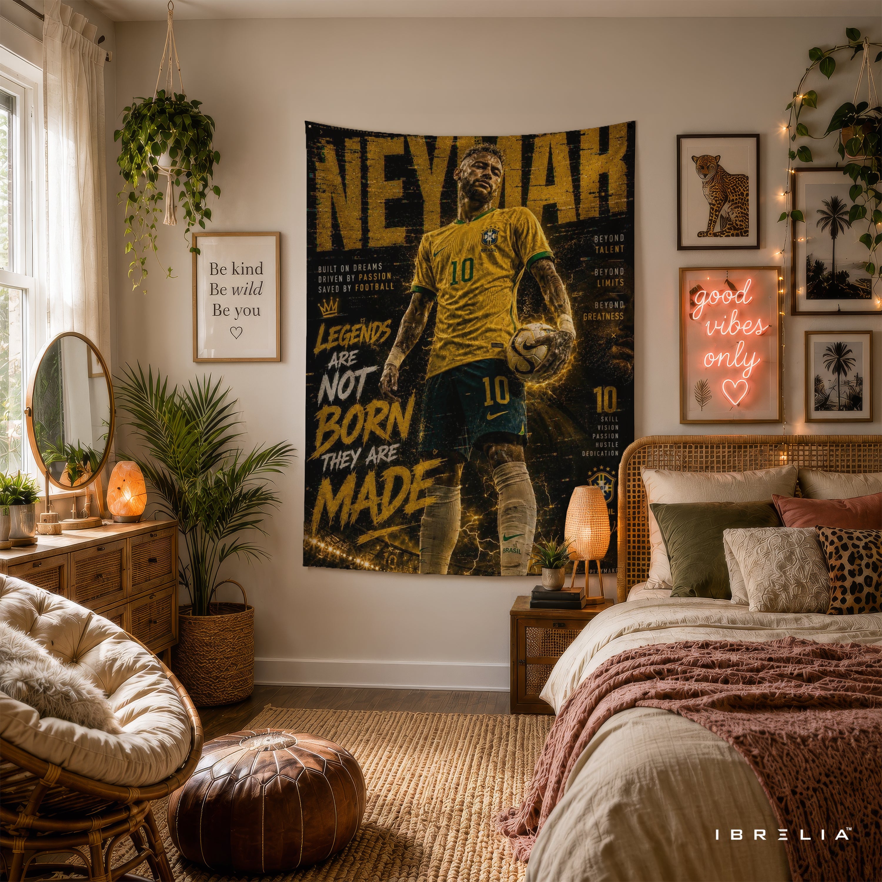 Neymar Legends Are Made Wall Tapestry | Premium Heavyweight Jute Fabric Wall Hanging