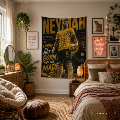 Neymar Legends Are Made Wall Tapestry | Premium Heavyweight Jute Fabric Wall Hanging