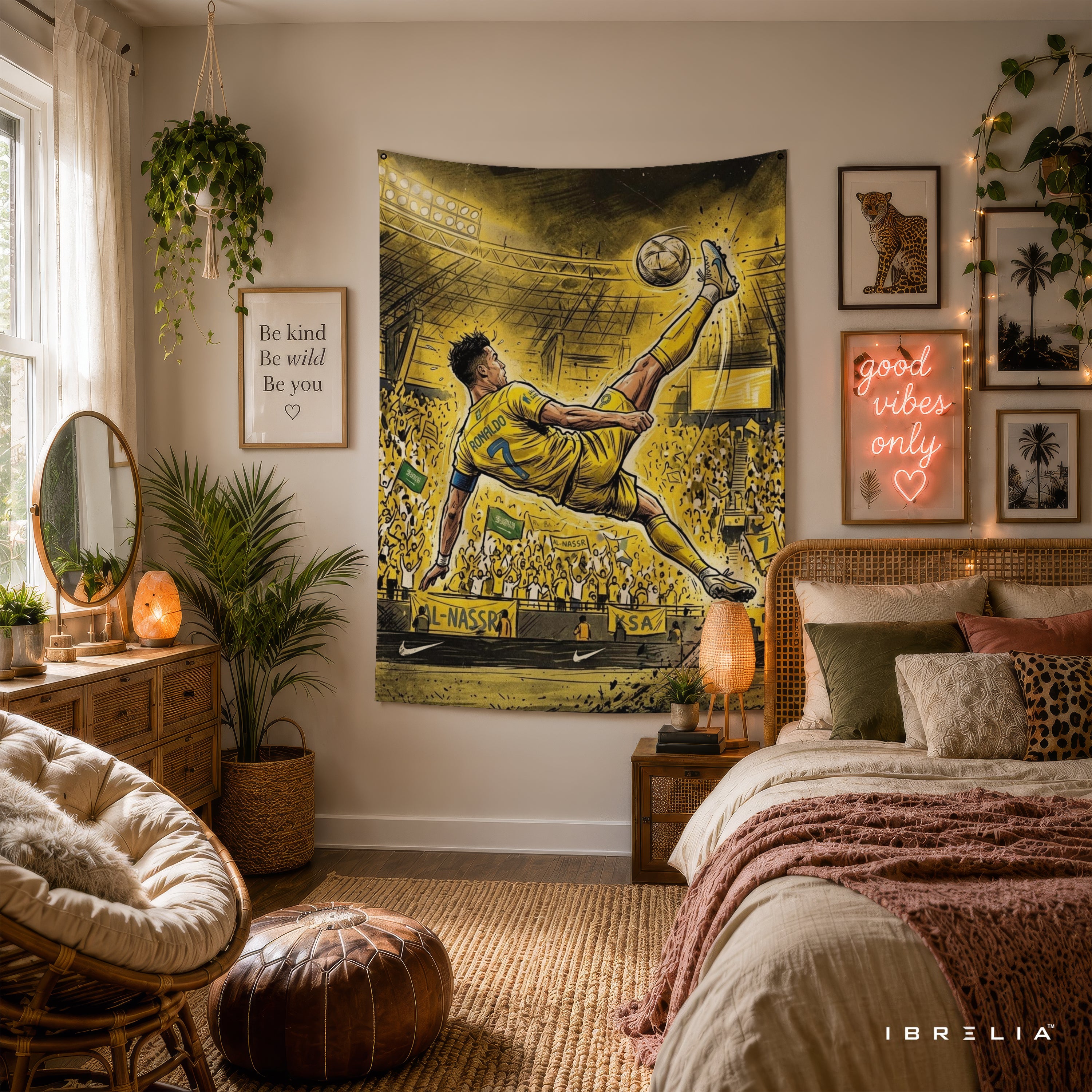 Cristiano Ronaldo Al Nassr Bicycle Kick Wall Tapestry | Premium Heavyweight Jute Fabric Wall Hanging