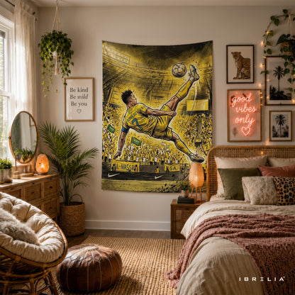 Cristiano Ronaldo Al Nassr Bicycle Kick Wall Tapestry | Premium Heavyweight Jute Fabric Wall Hanging