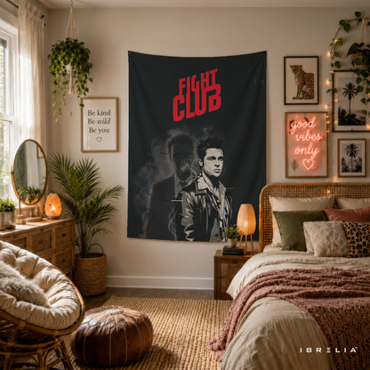 Fight Club Minimalist Black Wall Tapestry – Cult Classic Movie Inspired Wall Hanging