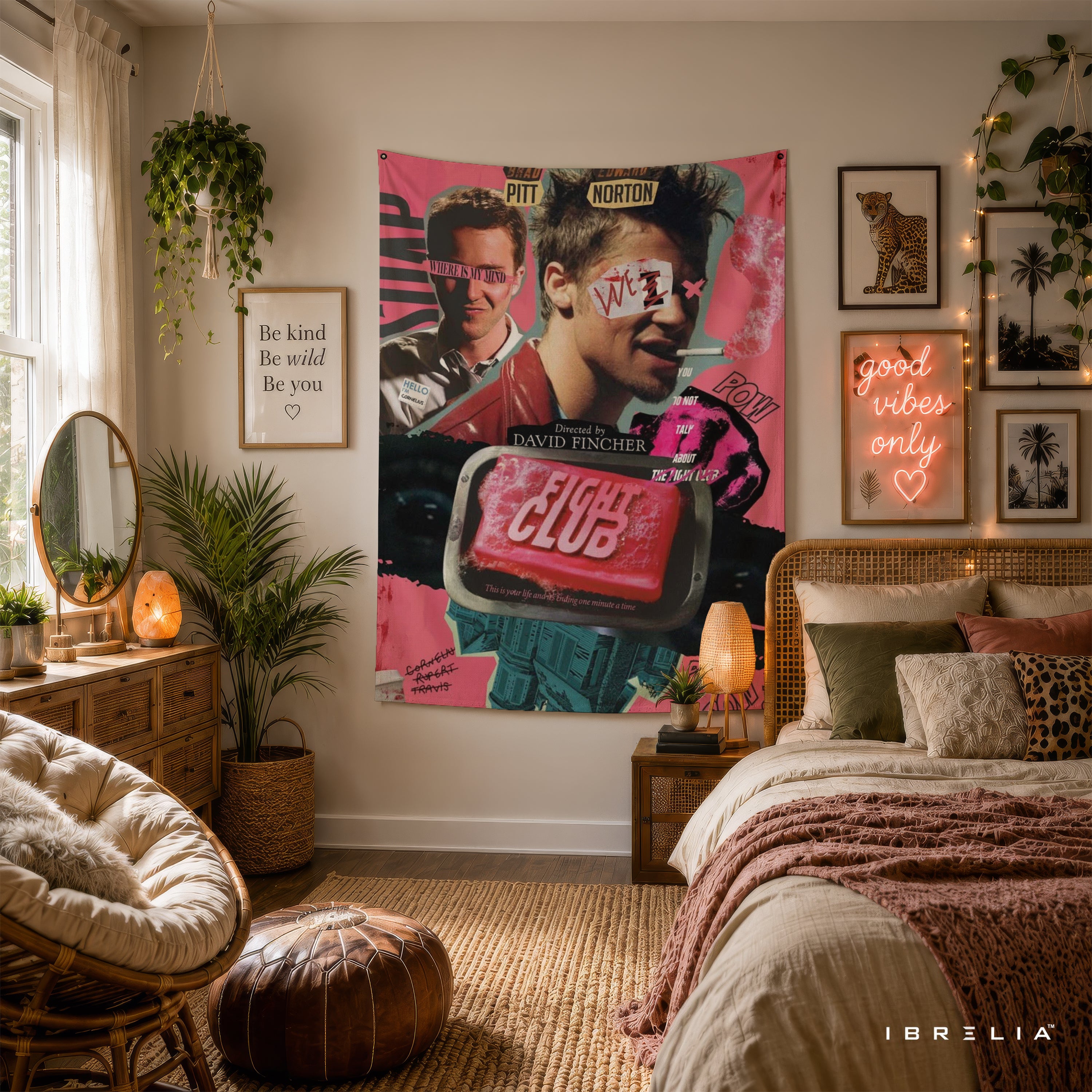 Fight Club Collage Wall Tapestry – Vintage Pink Cult Movie Wall Hanging