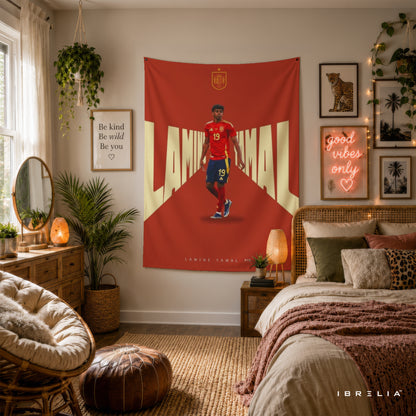 Lamine Yamal Spain Minimalist Typography Wall Tapestry | Premium Heavyweight Jute Fabric Wall Hanging