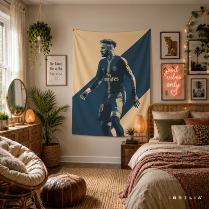 Neymar PSG Monochrome Wall Tapestry | Premium Heavyweight Jute Fabric Wall Hanging