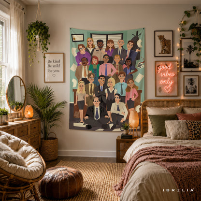 The Office Cartoon Cast Wall Tapestry | Premium Heavyweight Jute Fabric Wall Hanging