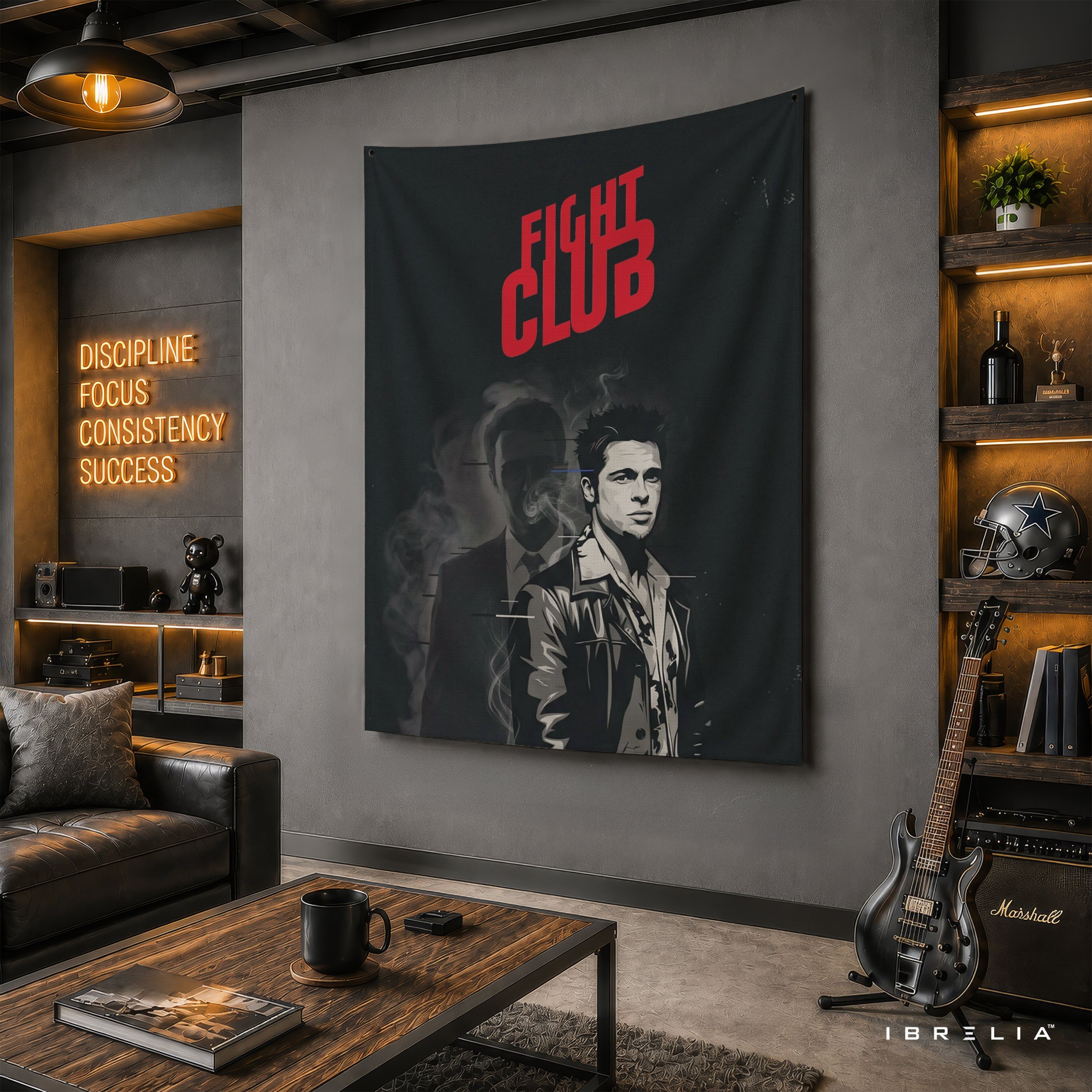Fight Club Minimalist Black Wall Tapestry – Cult Classic Movie Inspired Wall Hanging
