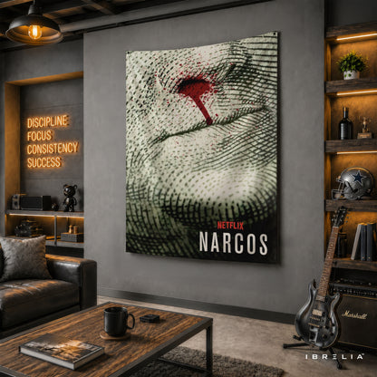 Narcos Bloody Dollar Wall Tapestry | Premium Heavyweight Jute Fabric Wall Hanging