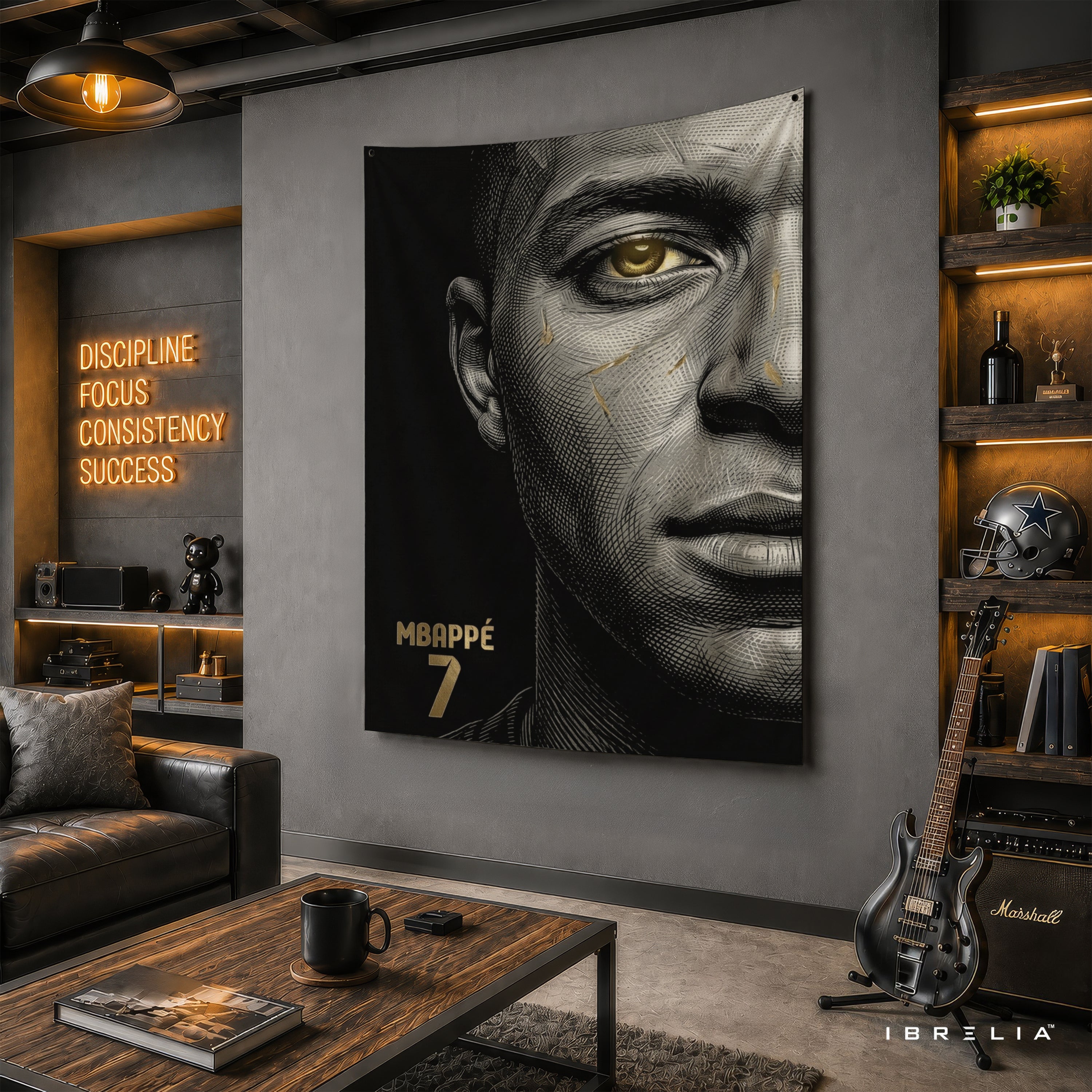 Kylian Mbappé Minimalist Portrait Wall Tapestry | Premium Heavyweight Jute Fabric Wall Hanging