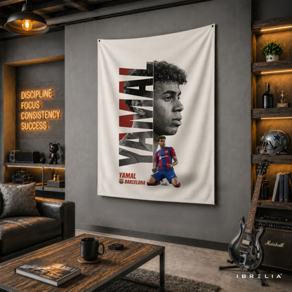 Lamine Yamal Barcelona Wall Tapestry | Premium Heavyweight Jute Fabric Wall Hanging