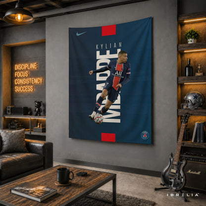 Kylian Mbappé PSG Minimalist Wall Tapestry | Premium Heavyweight Jute Fabric Wall Hanging