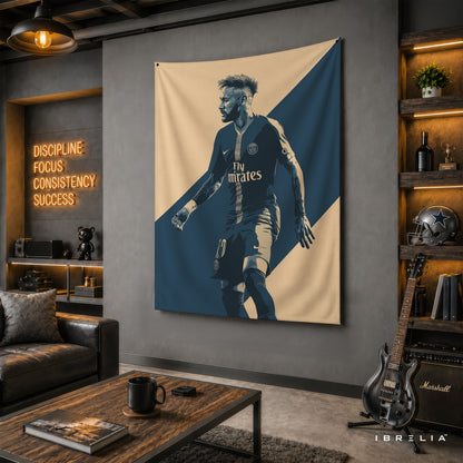 Neymar PSG Monochrome Wall Tapestry | Premium Heavyweight Jute Fabric Wall Hanging