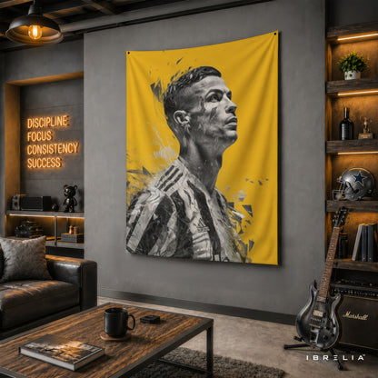 Cristiano Ronaldo Abstract Portrait Wall Tapestry | Premium Heavyweight Jute Fabric Wall Hanging