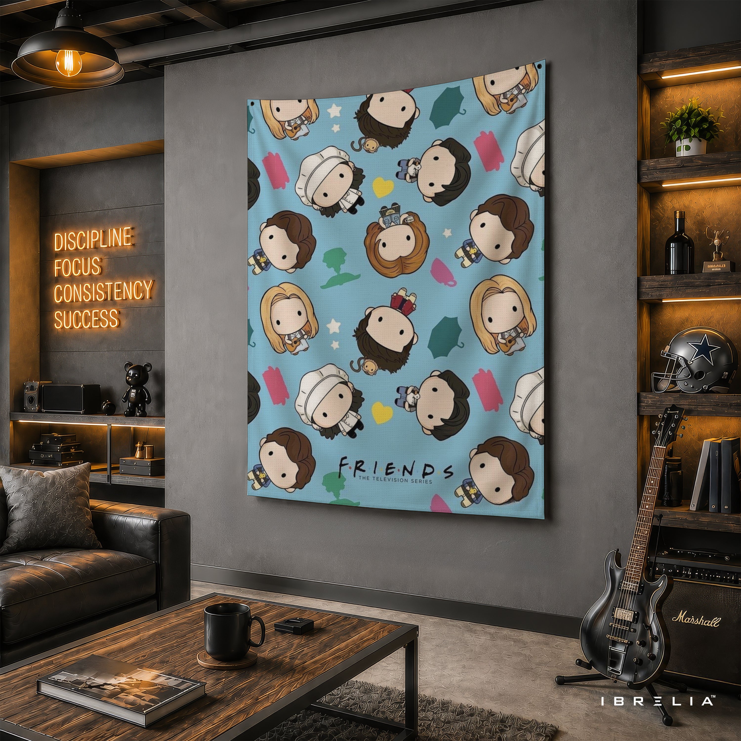 Friends Chibi Characters Wall Tapestry – Cute Cartoon Sitcom Wall Hanging