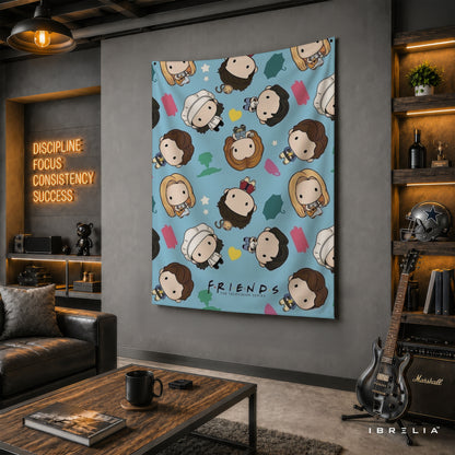 Friends Chibi Characters Wall Tapestry – Cute Cartoon Sitcom Wall Hanging