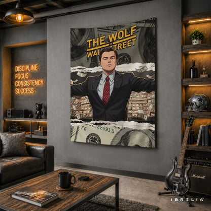 The Wolf of Wall Street Inspired Money Wall Tapestry – Premium Motivational Wall Hanging for Home, Office & Gaming Room