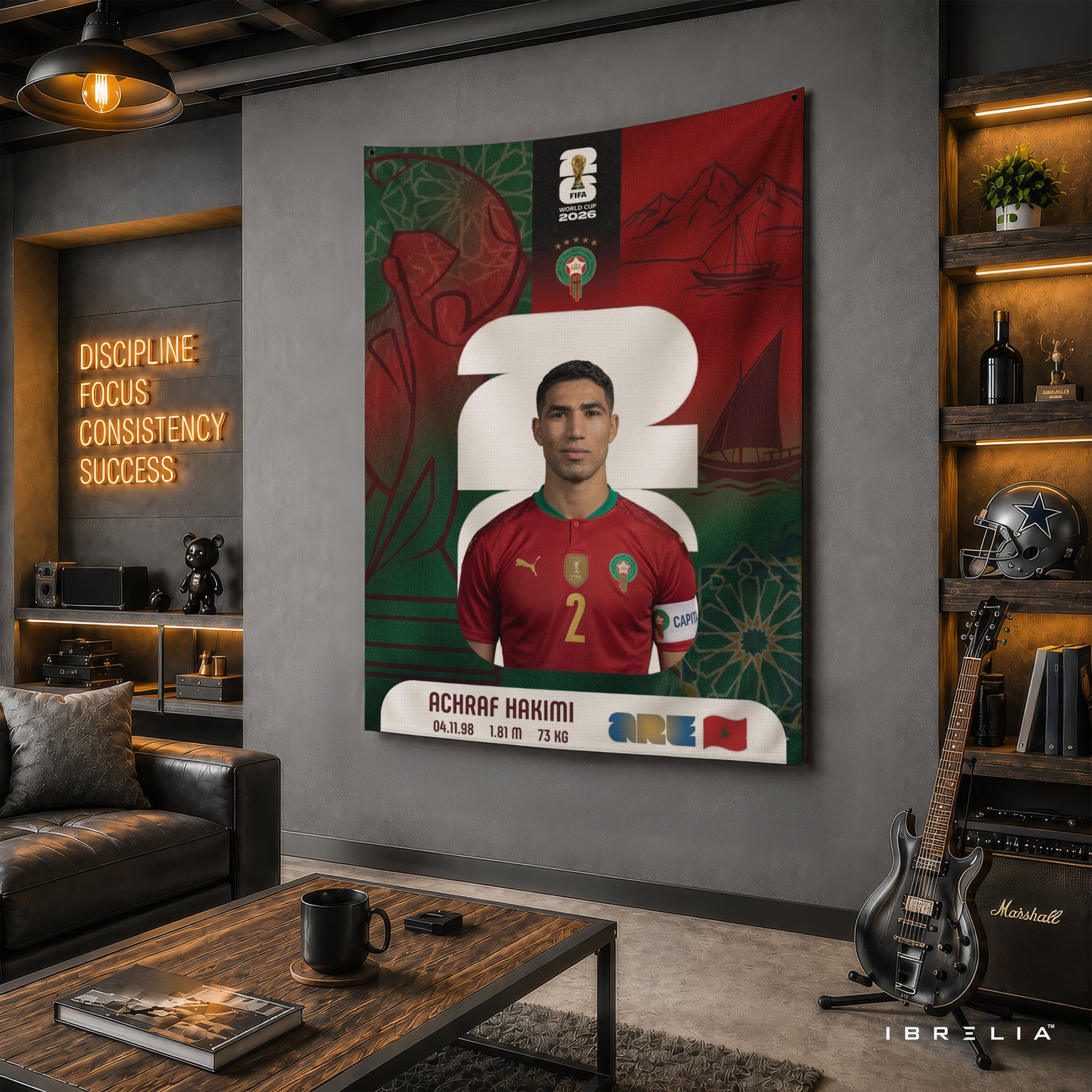 Achraf Hakimi Morocco World Cup 2026 Wall Tapestry | Premium Heavyweight Jute Fabric Wall Hanging