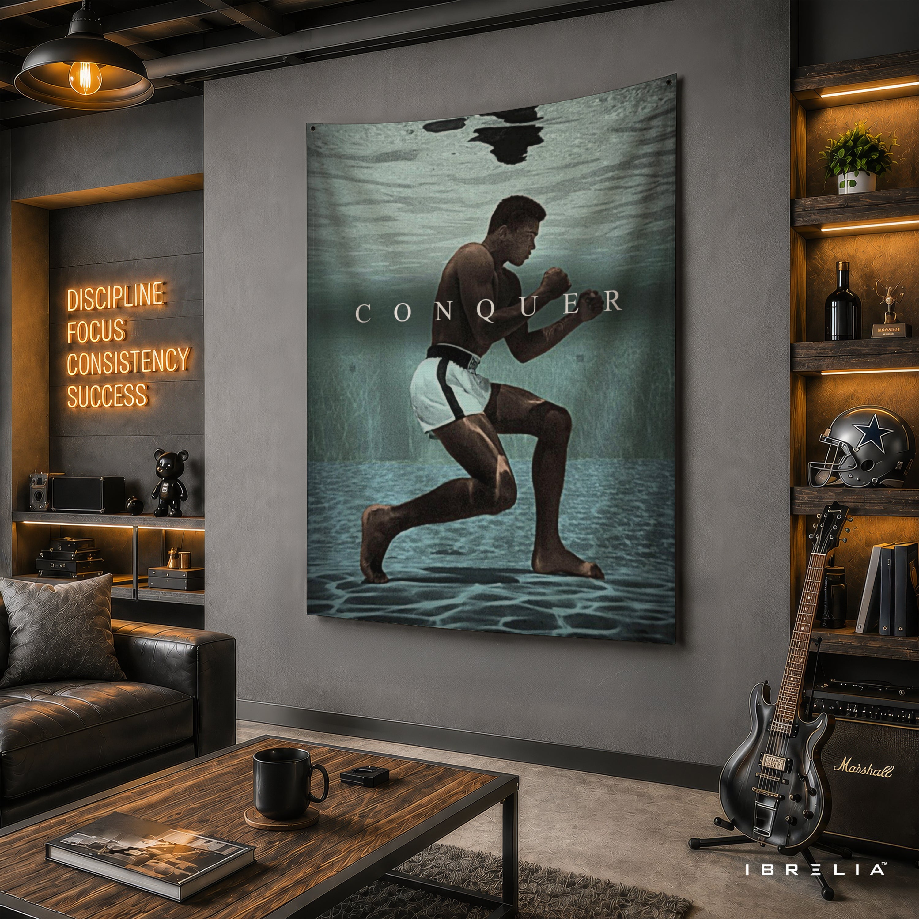 Muhammad Ali Conquer Wall Tapestry | Premium Heavyweight Jute Fabric Wall Hanging