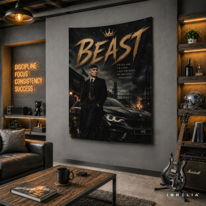 Thomas Shelby Beast Wall Tapestry | Premium Heavyweight Jute Fabric Wall Hanging