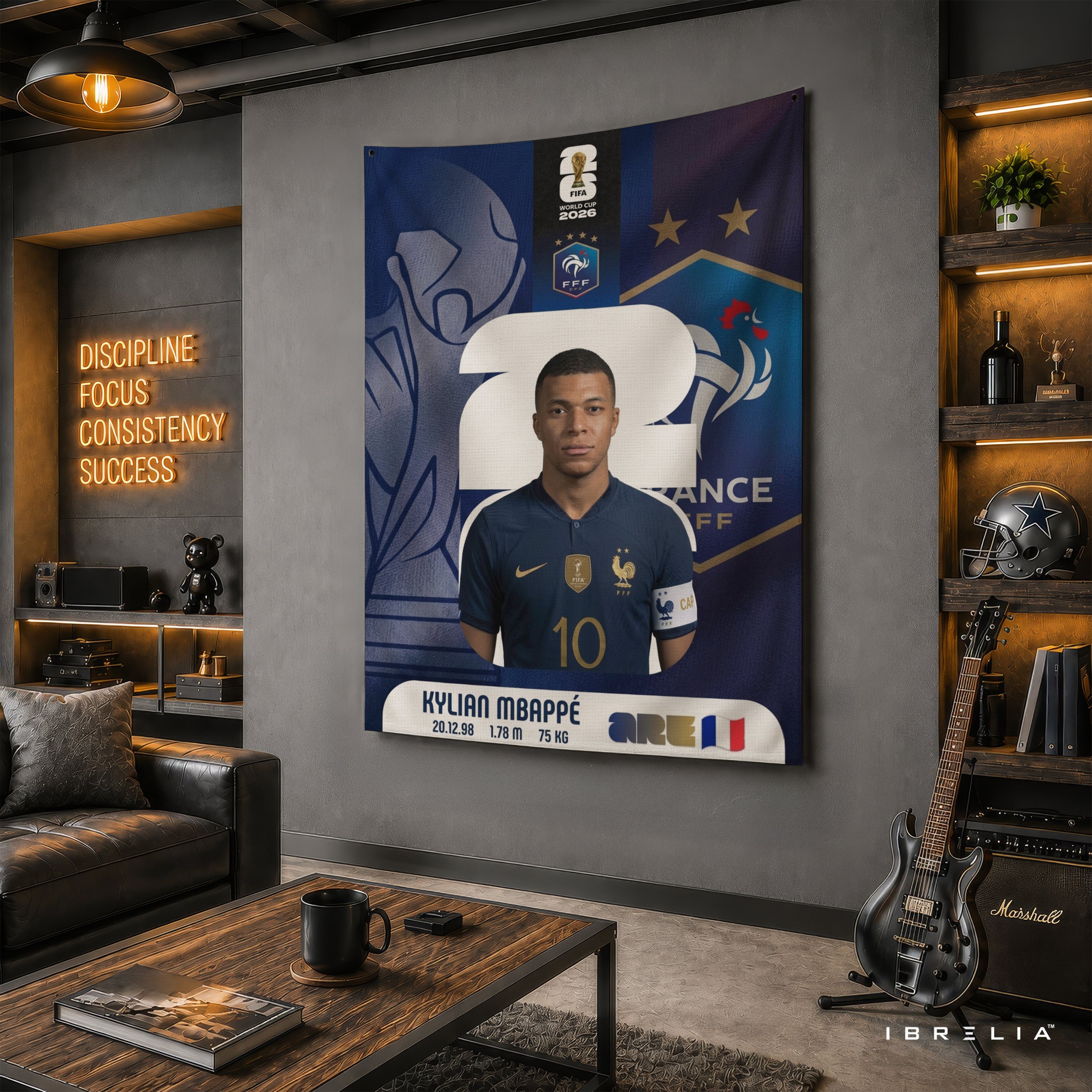 Kylian Mbappé France World Cup 2026 Wall Tapestry | Premium Heavyweight Jute Fabric Wall Hanging