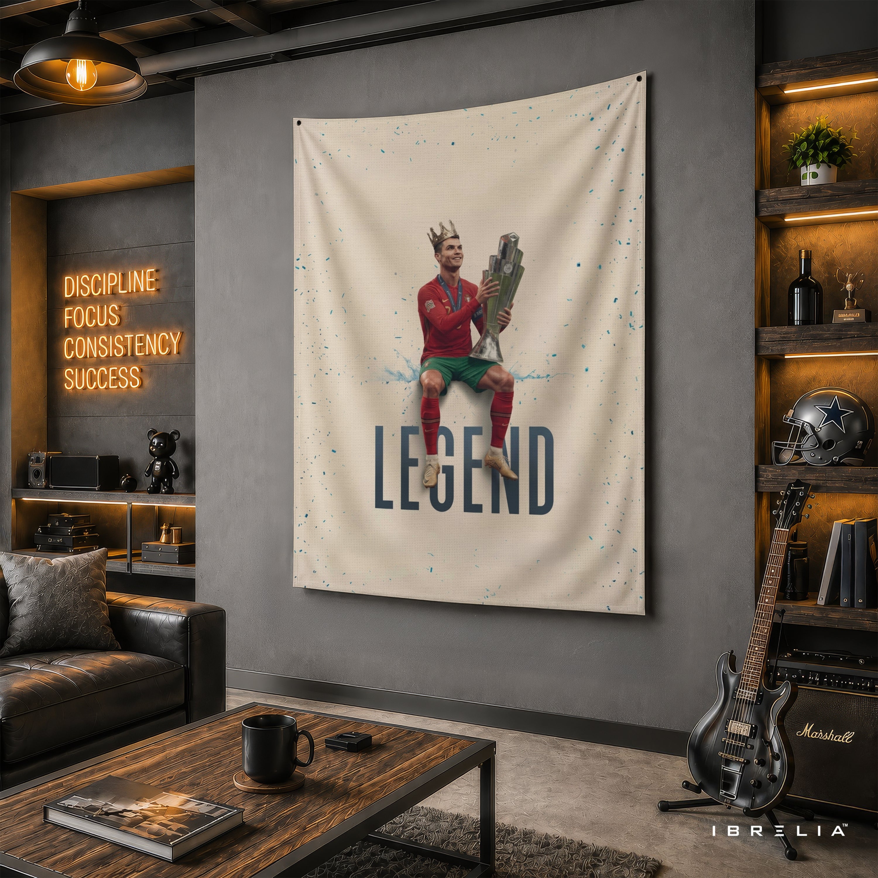 Cristiano Ronaldo Legend Trophy Wall Tapestry | Premium Heavyweight Jute Fabric Wall Hanging
