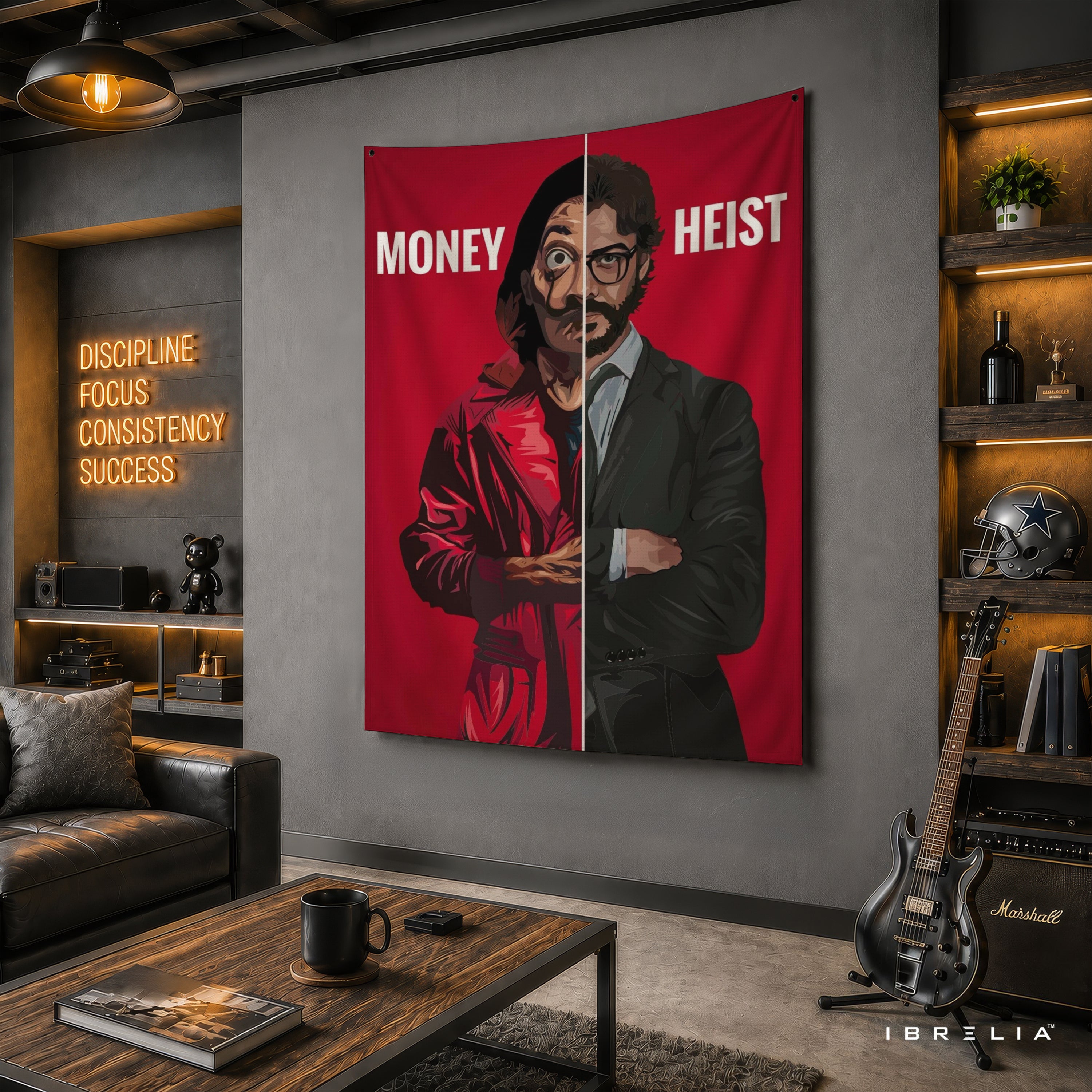 Money Heist Professor Split Design Wall Tapestry | Premium Heavyweight Jute Fabric Wall Hanging