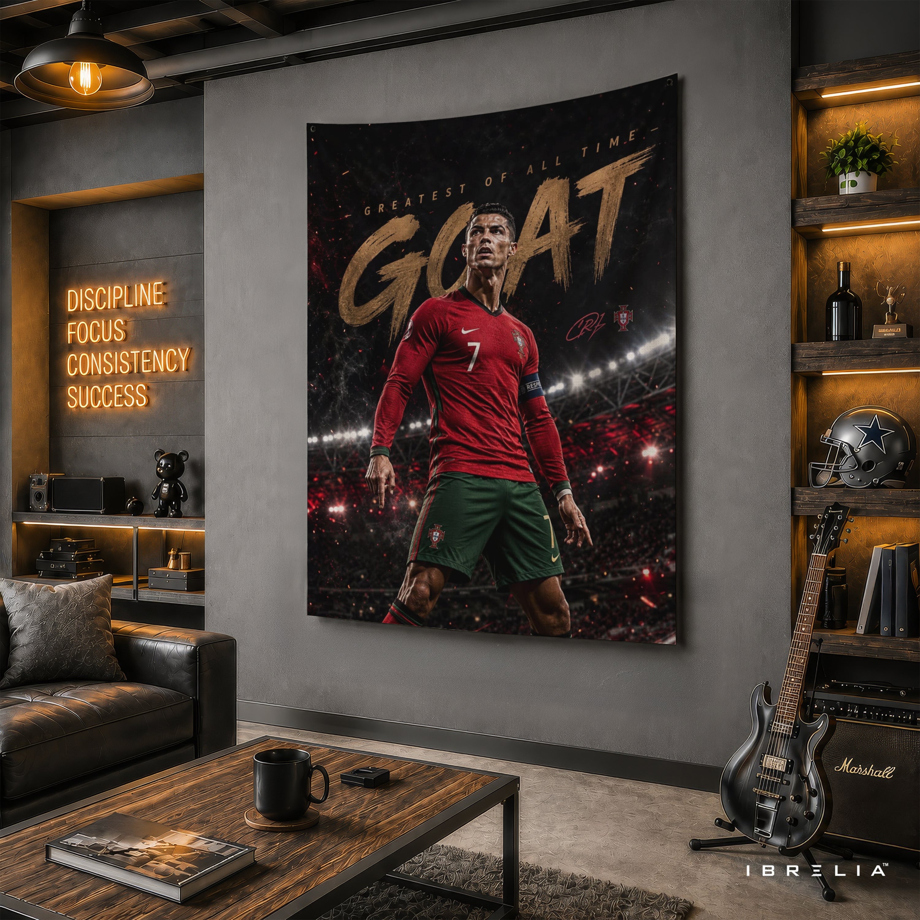 Cristiano Ronaldo GOAT Wall Tapestry | Premium Heavyweight Jute Fabric Wall Hanging