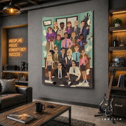 The Office Cartoon Cast Wall Tapestry | Premium Heavyweight Jute Fabric Wall Hanging