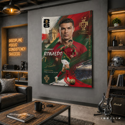 Cristiano Ronaldo Portugal Champion Edition Wall Tapestry | Premium Heavyweight Jute Fabric Wall Hanging