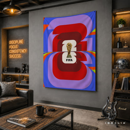 FIFA World Cup 2026 Official Emblem Wall Tapestry | Premium Heavyweight Jute Fabric Wall Hanging