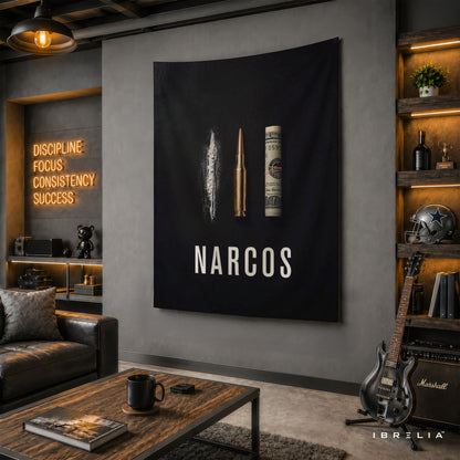 Narcos Minimalist Wall Tapestry | Premium Heavyweight Jute Fabric Wall Hanging