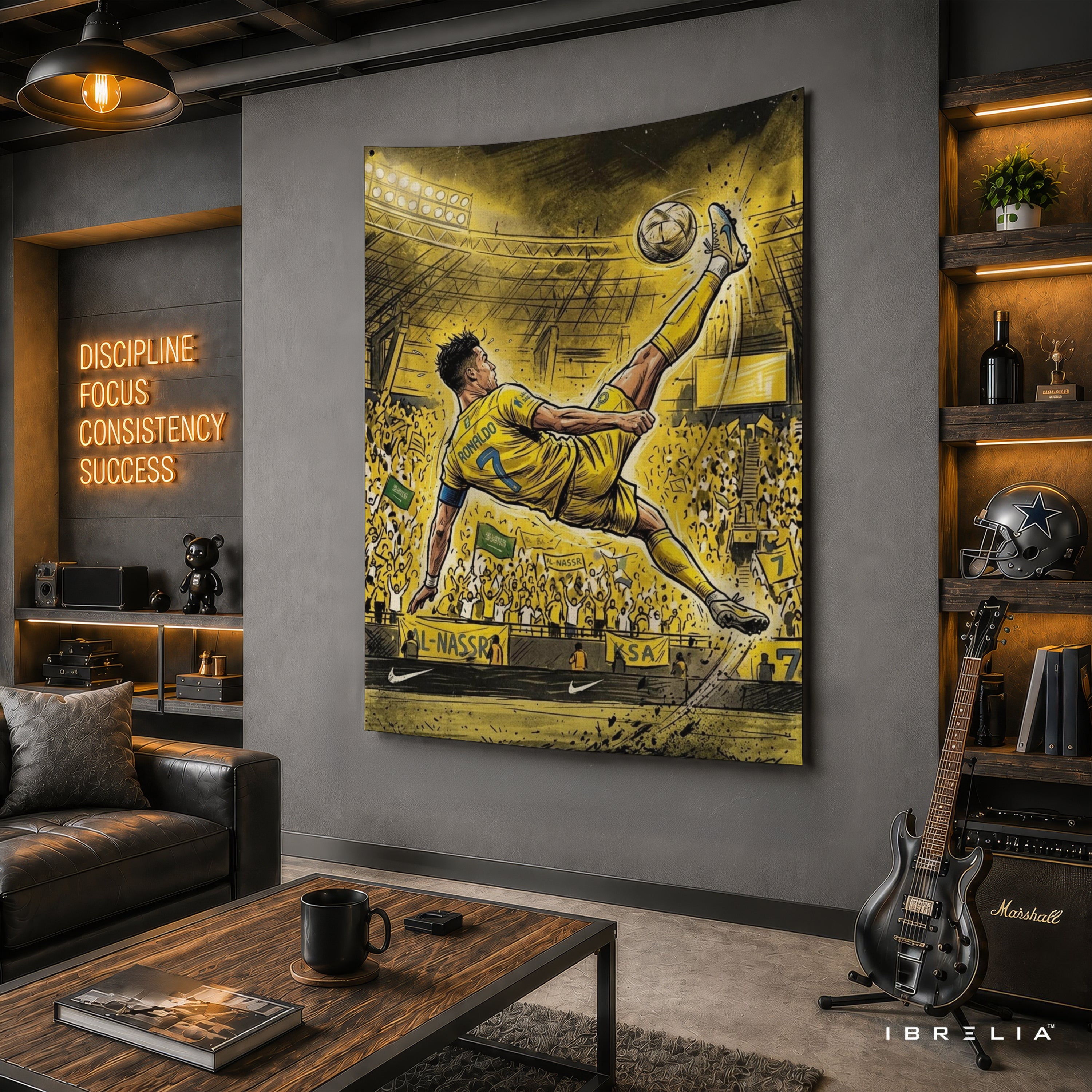 Cristiano Ronaldo Al Nassr Bicycle Kick Wall Tapestry | Premium Heavyweight Jute Fabric Wall Hanging
