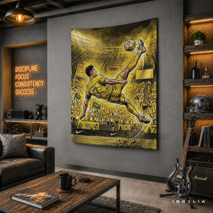 Cristiano Ronaldo Al Nassr Bicycle Kick Wall Tapestry | Premium Heavyweight Jute Fabric Wall Hanging