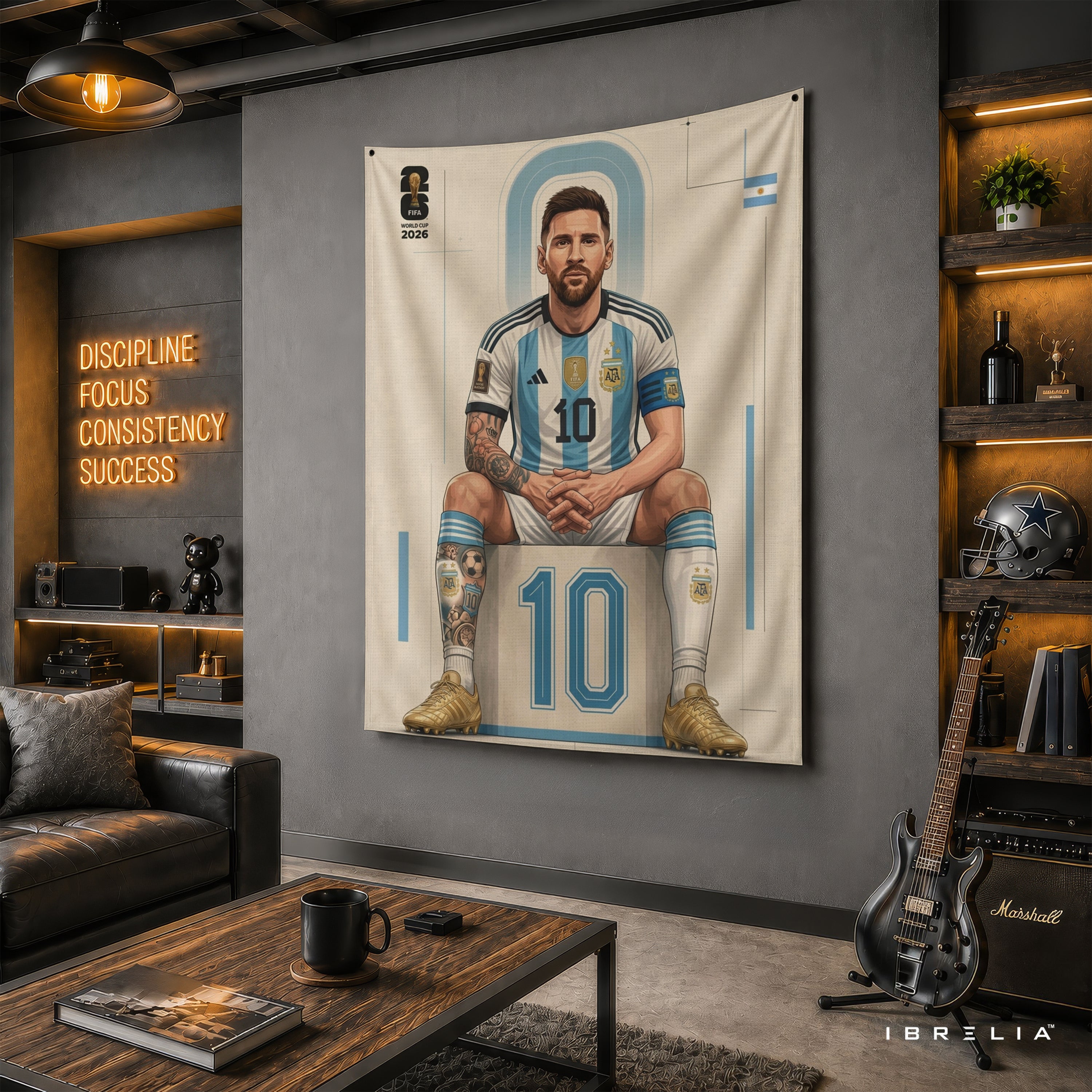 Lionel Messi Argentina 2026 Wall Tapestry | Premium Heavyweight Jute Fabric Wall Hanging