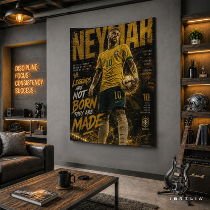 Neymar Legends Are Made Wall Tapestry | Premium Heavyweight Jute Fabric Wall Hanging