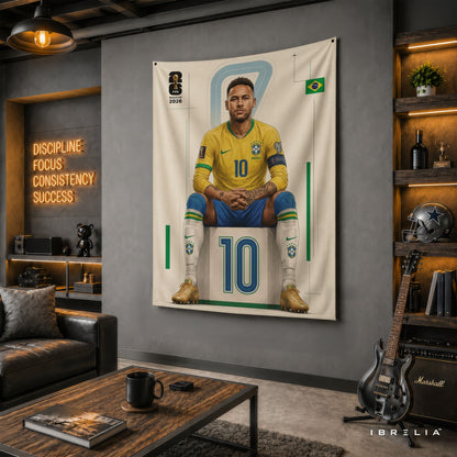 Neymar Jr Brazil 2026 Wall Tapestry | Premium Heavyweight Jute Fabric Wall Hanging