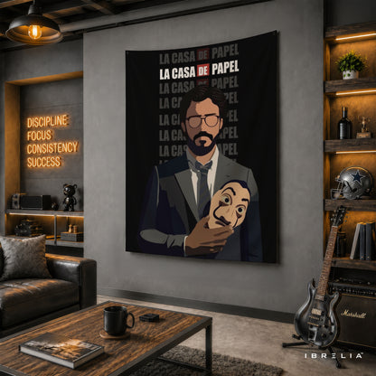 The Professor & Salvador Dalí Mask Wall Tapestry | Premium Heavyweight Jute Fabric Wall Hanging