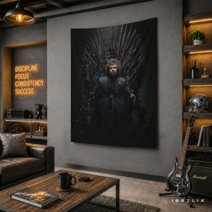 Tyrion Lannister Iron Throne Game of Thrones Wall Tapestry | Premium Heavyweight Jute Fabric Wall Hanging